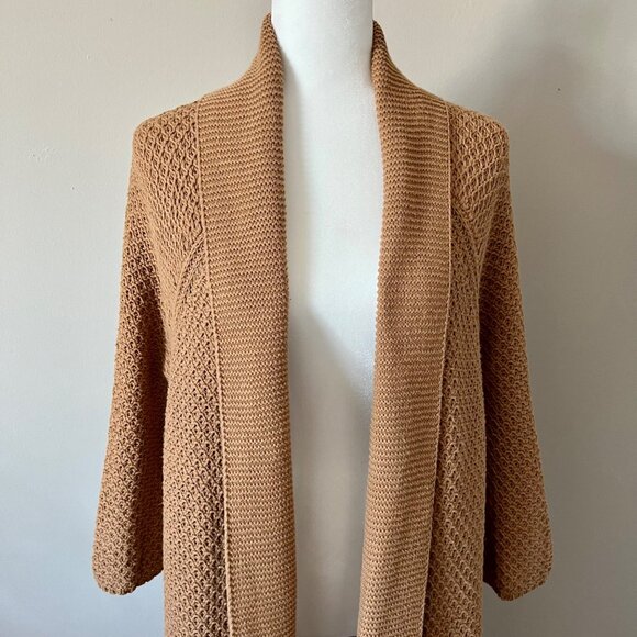 LUCKY BRAND Mustard Yellow Open Front Long Cardigan Sweater M - Picture 5 of 9